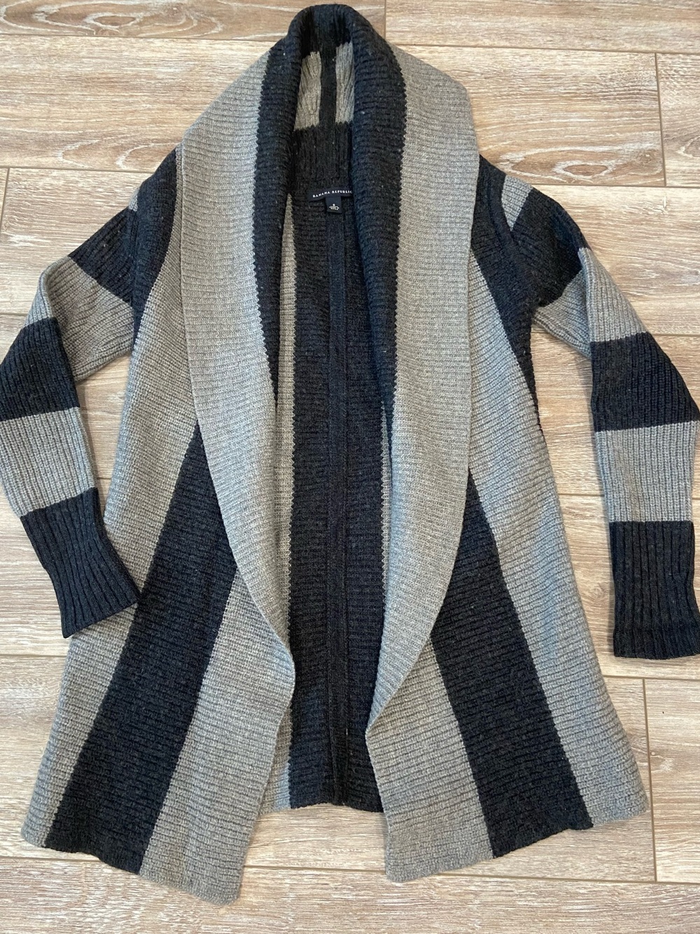 Banana Republic Open-Front Two Tone Gray Ribbed Stripe Cardigan Sweater